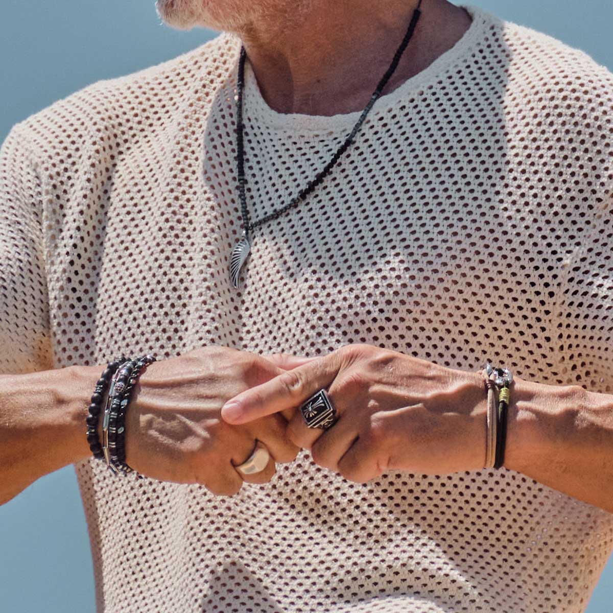 Handmade Bracelet For Men with Onyx & Hematite Crown