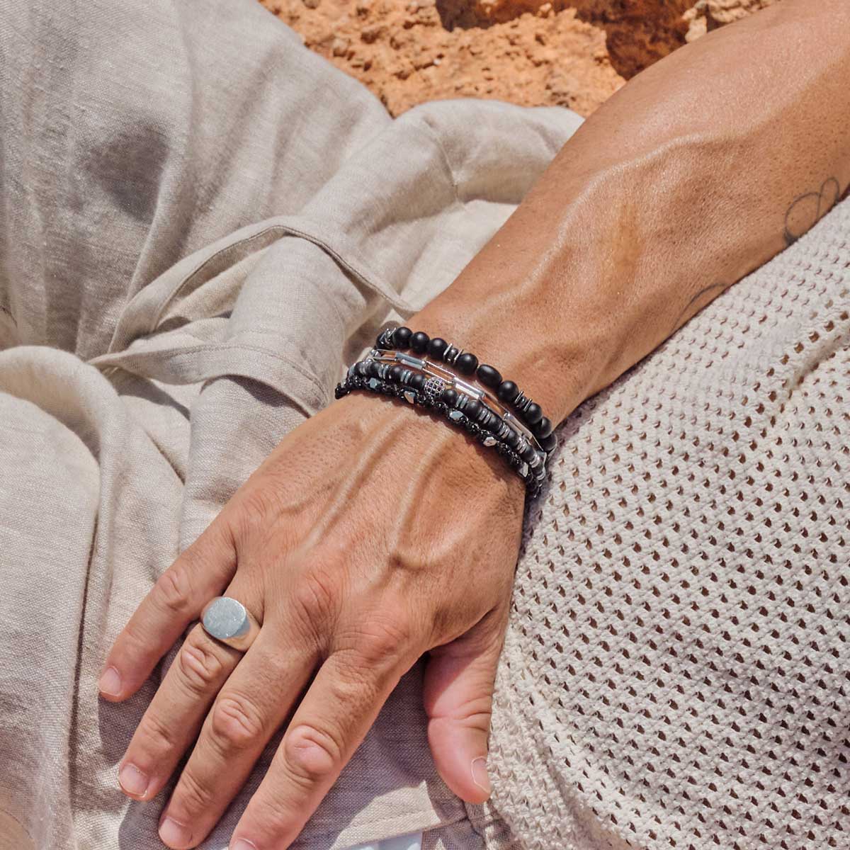 Handmade Knitted Bracelet for Men with Hematite