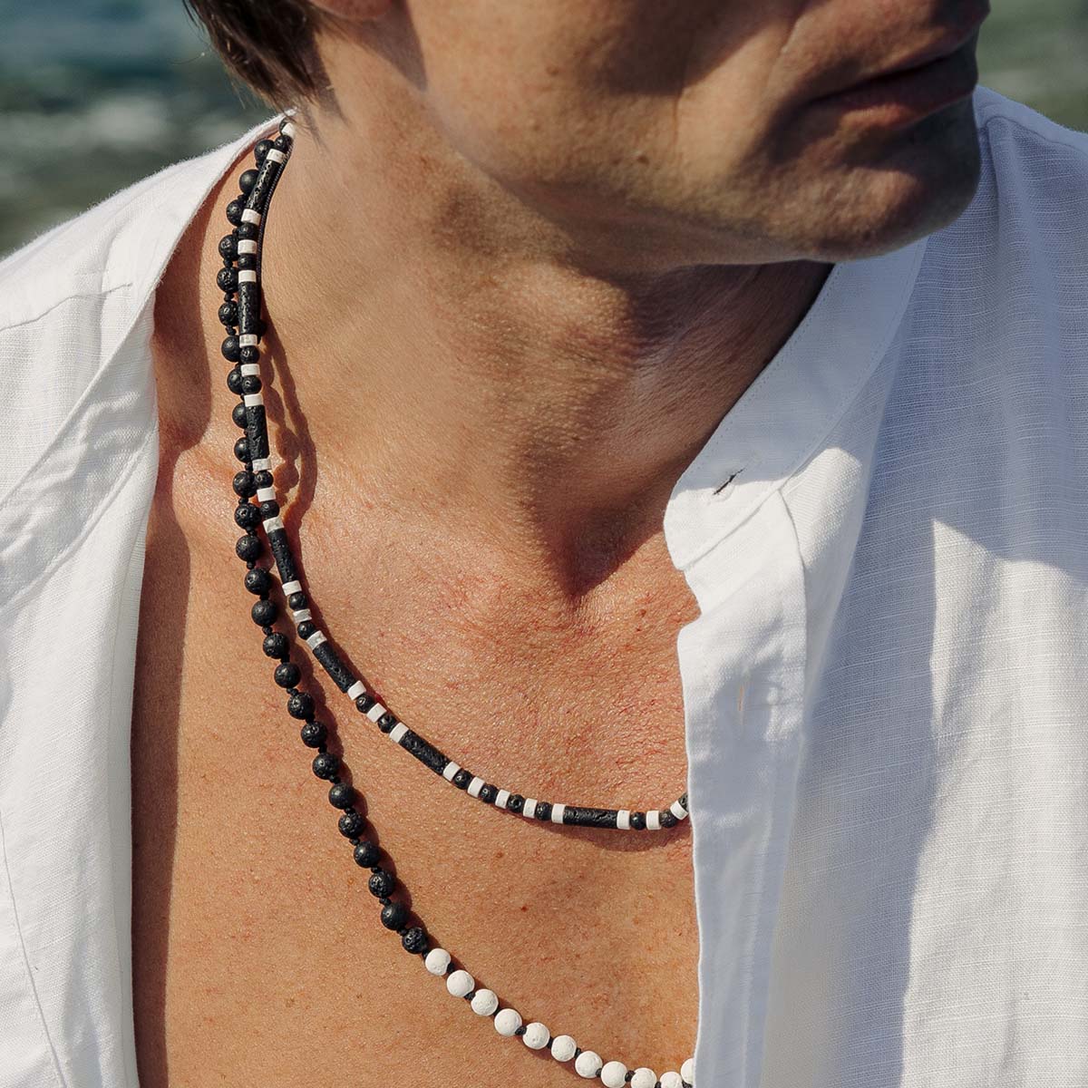 Handmade Rosary Necklace for Men with Lava