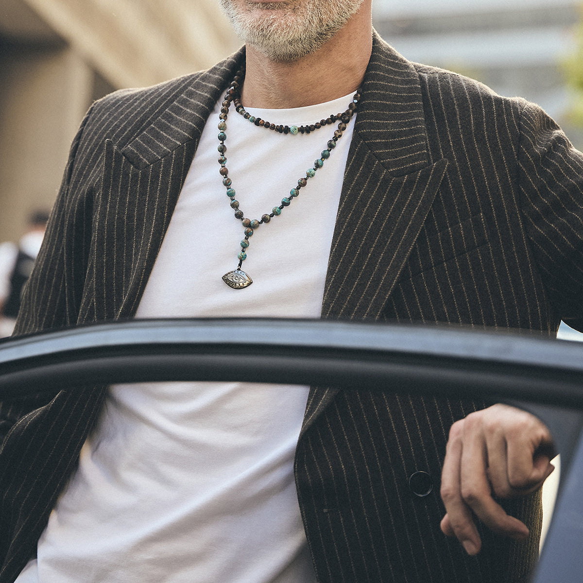 Handmade Rosary Necklace for Men with Tibetan Agate