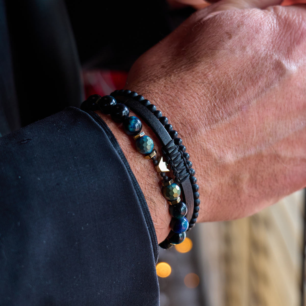 Handmade Bracelet For Men with Tiger's Eye & Crown