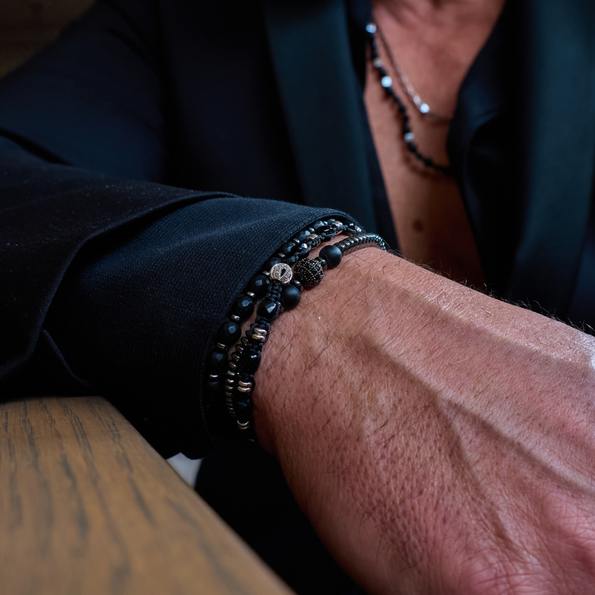 Handmade Bracelet For Men with Onyx & Hematite
