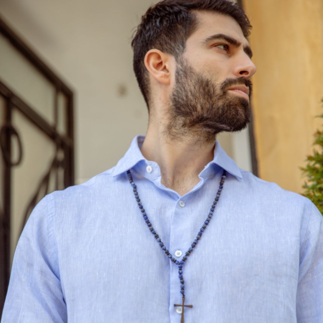 Handmade Rosary Necklace for Men with Sodalite