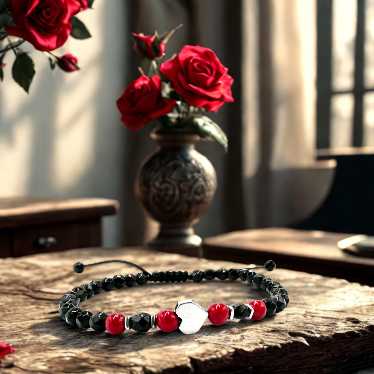 Handmade Knitted Bracelet with Onyx