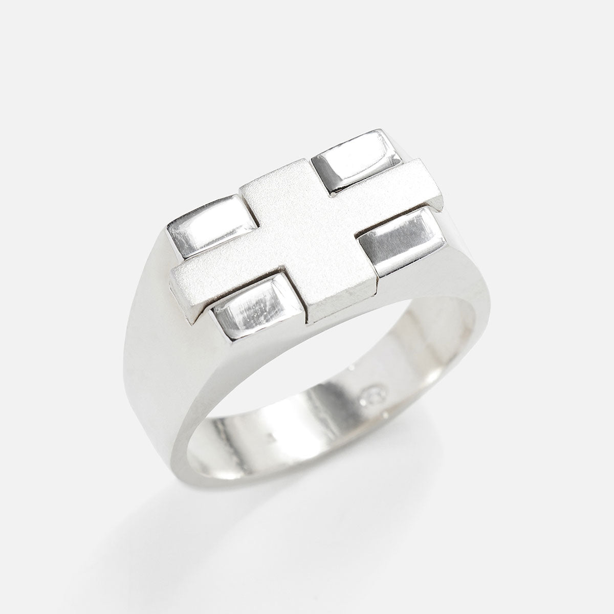 Silver Ring with Matt Cross for Men