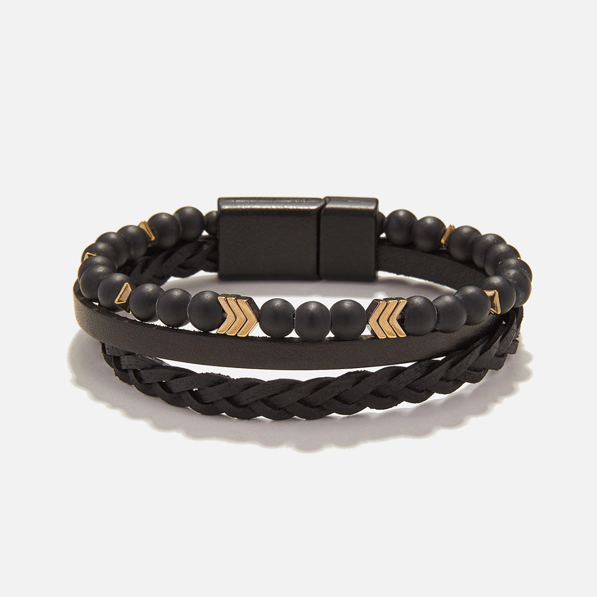 Handmade Leather Bracelet For Men with Onyx