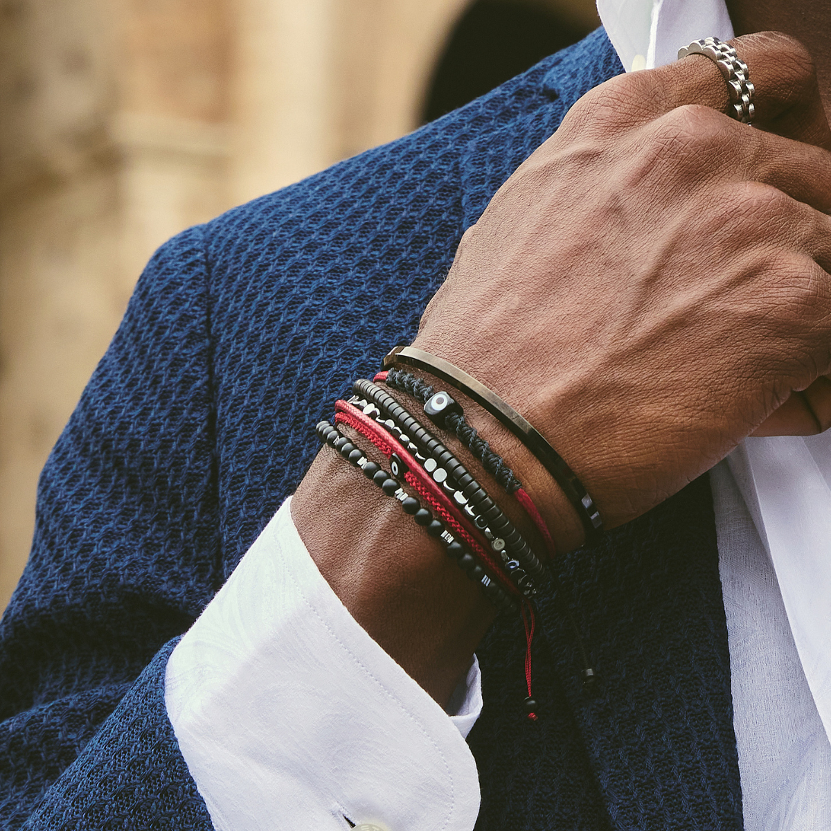 Handmade Multi-Line Bracelet For Men with Evil Eye