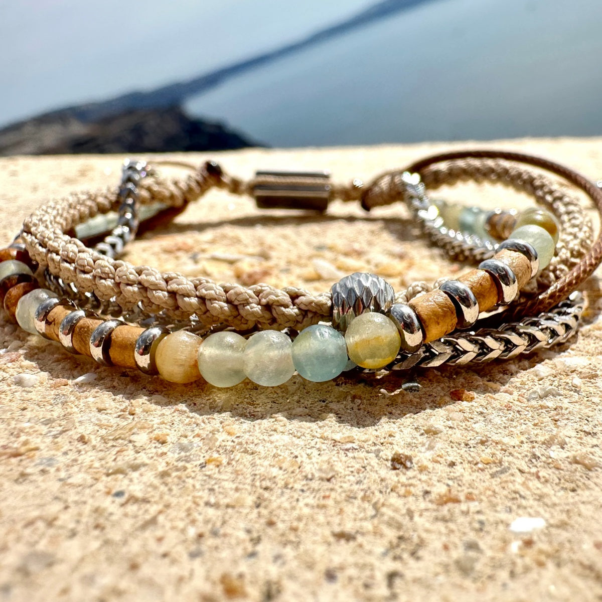 Men's Handmade Multi-line Bracelet with Blue Calcite