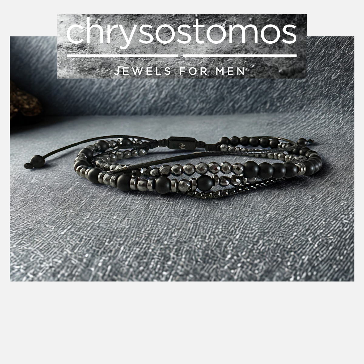 Handmade Multi-Line Bracelet For Men with Onyx and Black Cord