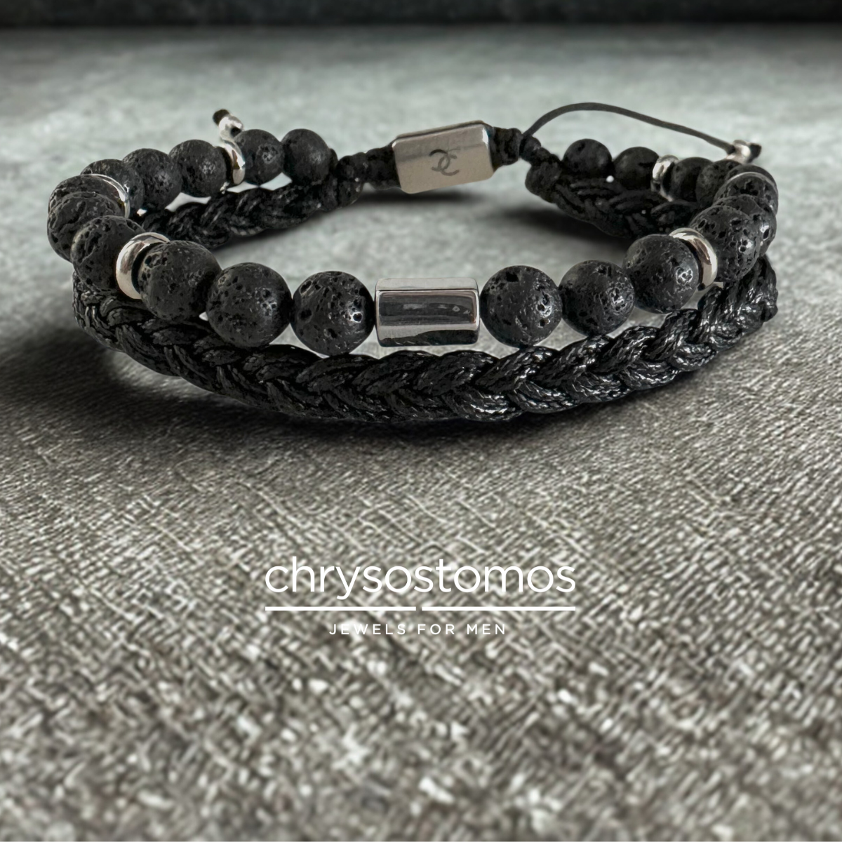 Men's Handmade Multi-Line Bracelet with Lava