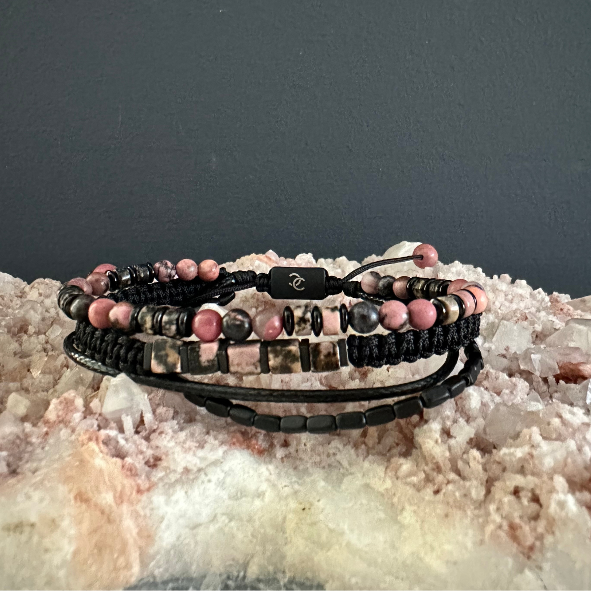 Men's Handmade Multi-Strand Bracelet with Rhodonite