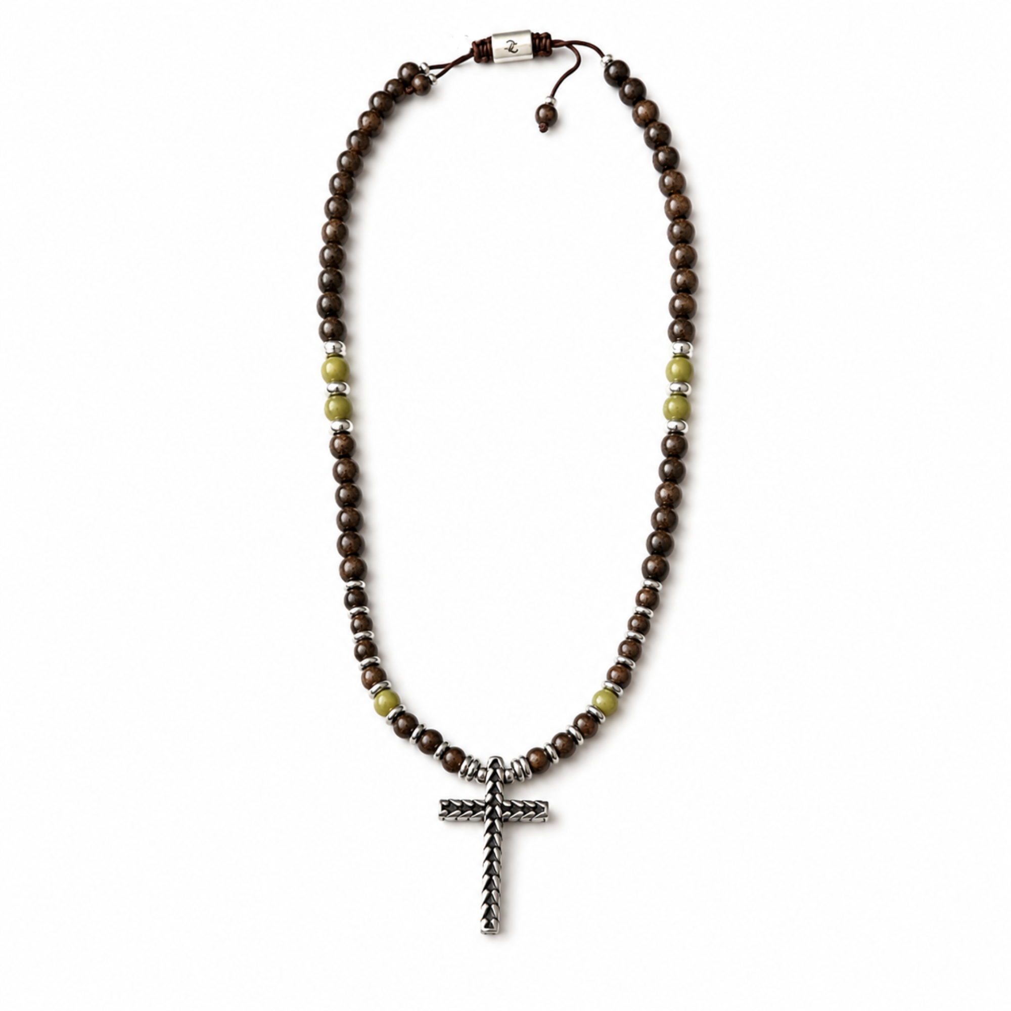 Men's Handmade Necklace with Bronzite, Jasper, Hematite and Cross