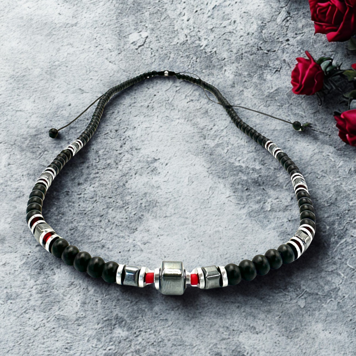Men's Handmade Onyx and Hematite Necklace