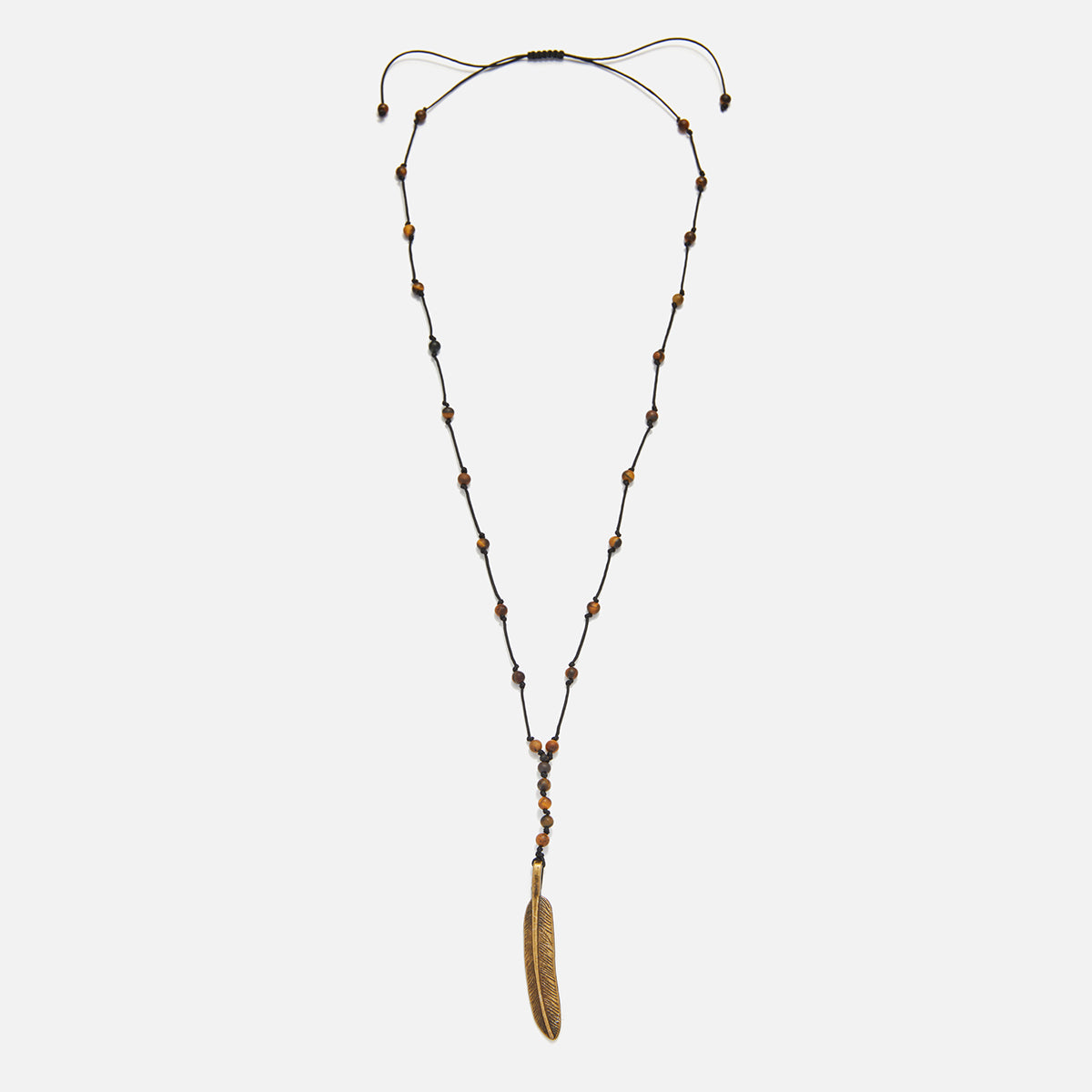 Handmade Necklace for Men with Tiger's Eye & Feather