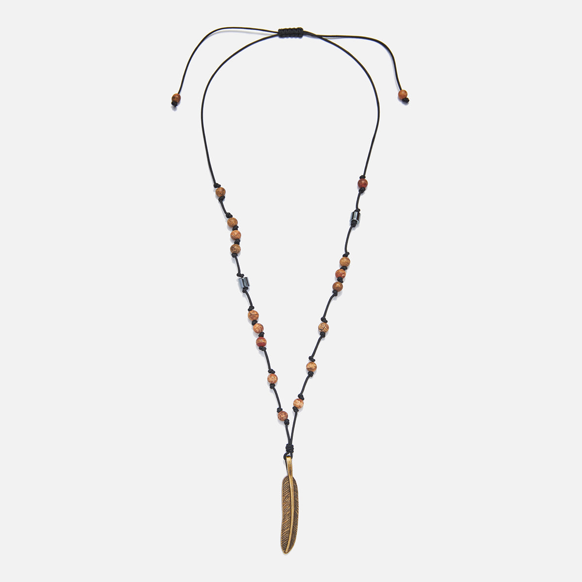Handmade Necklace for Men with Jasper & Feather