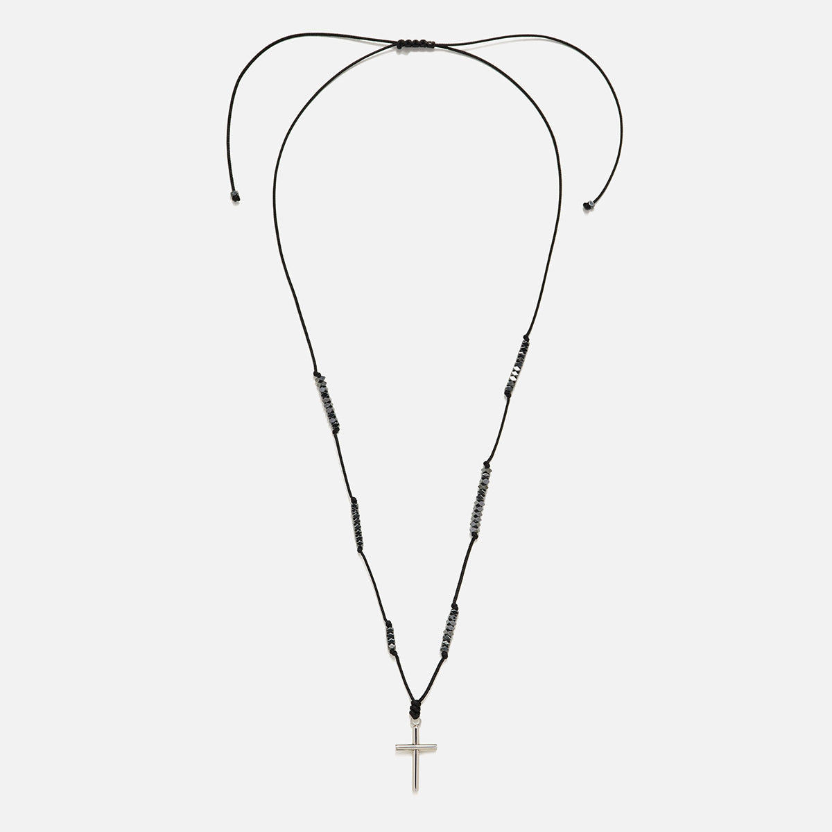 Handmade Necklace for Men with Hematite & Cross