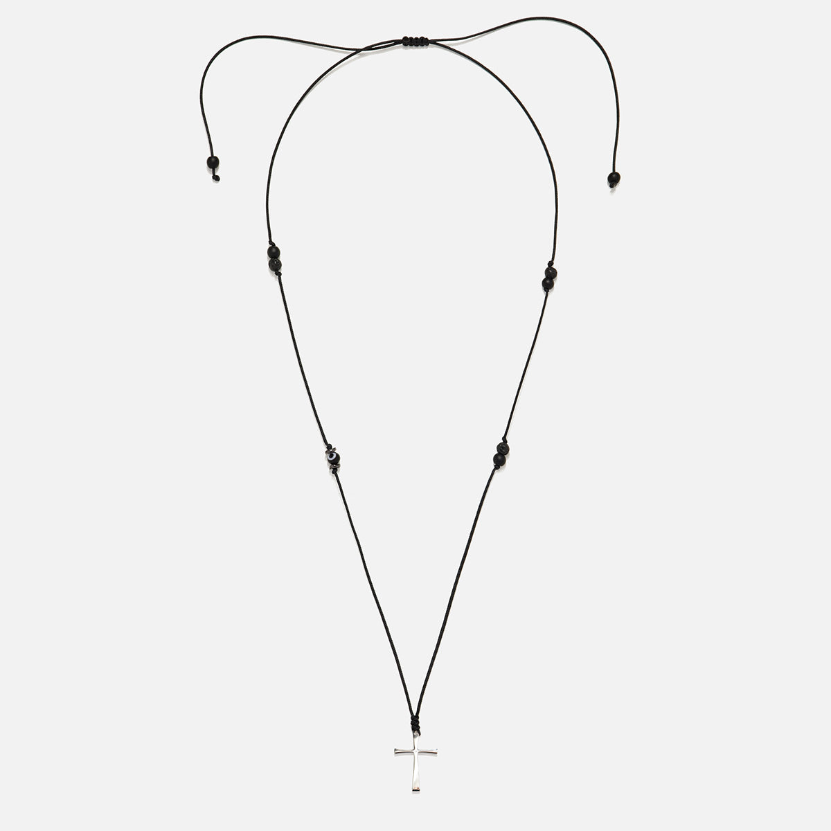 Handmade Necklace for Men with Lava, Onyx & Cross