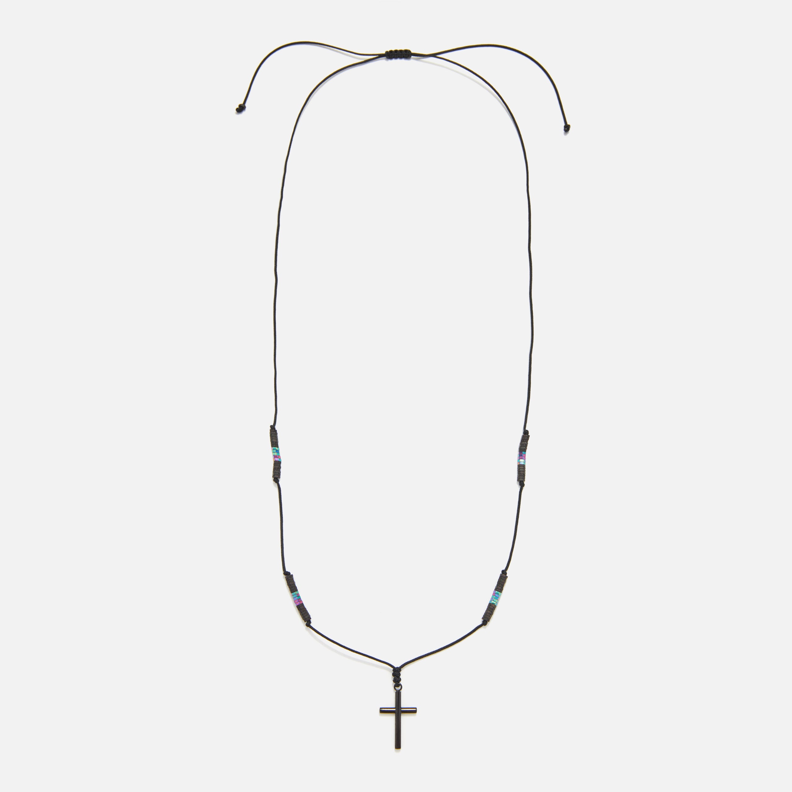 Handmade Necklace for Men with Hematite & Cross