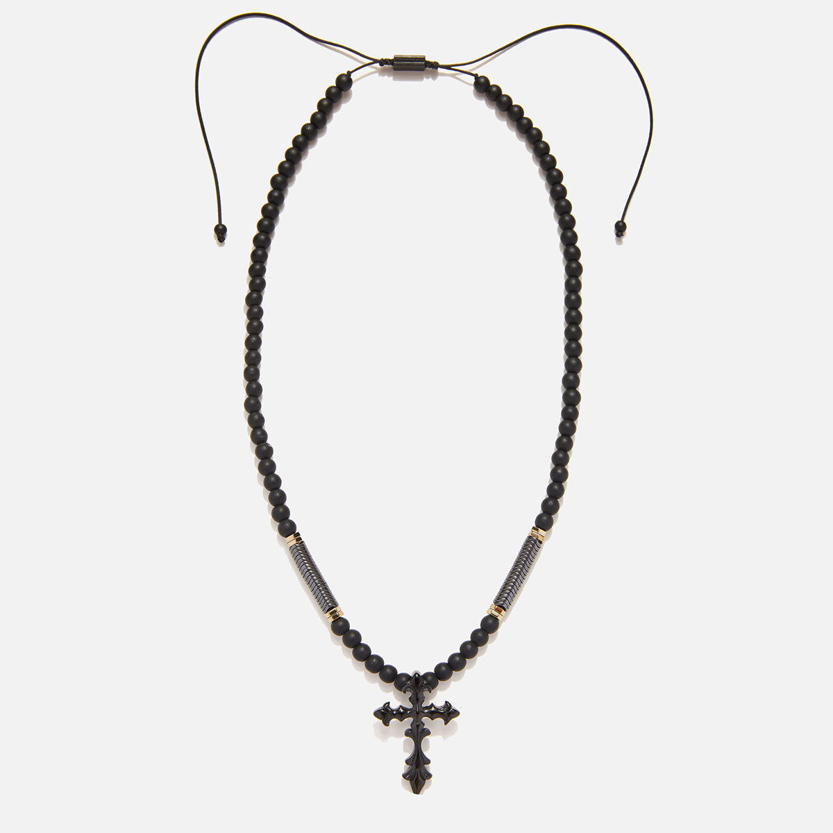 Handmade Rosary Necklace for Men with Onyx & Cross