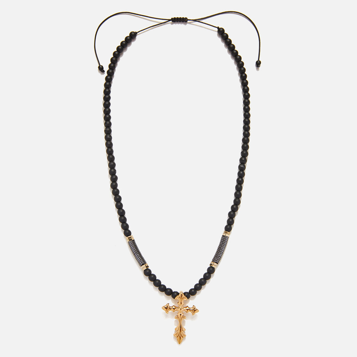 Handmade Rosary Necklace for Men with Onyx & Cross