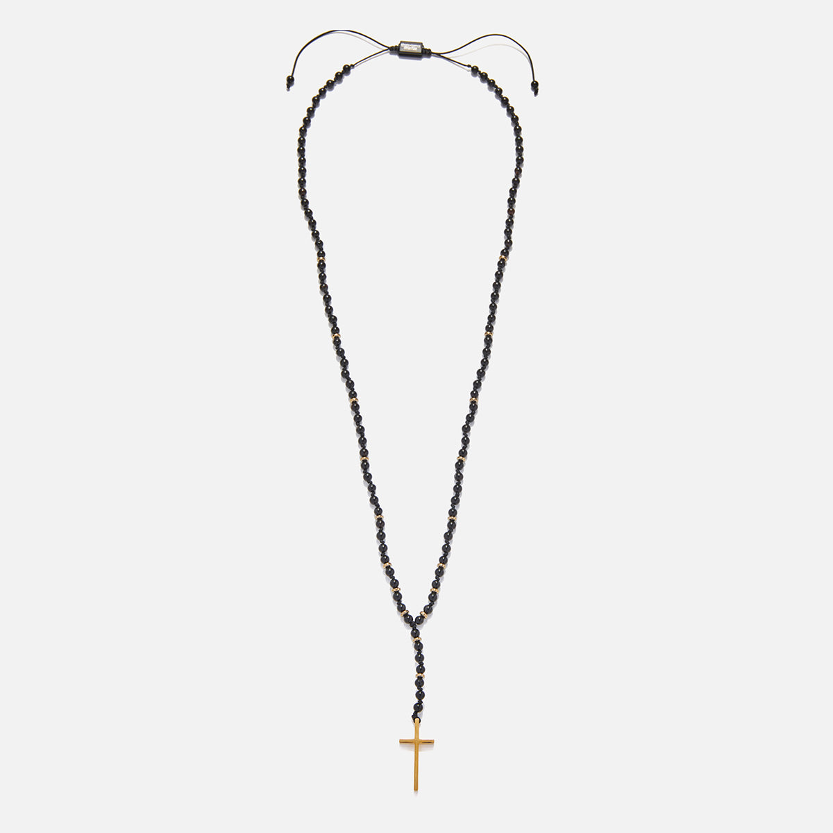 Men's Handmade Rosary Necklace with Onyx & Hematite