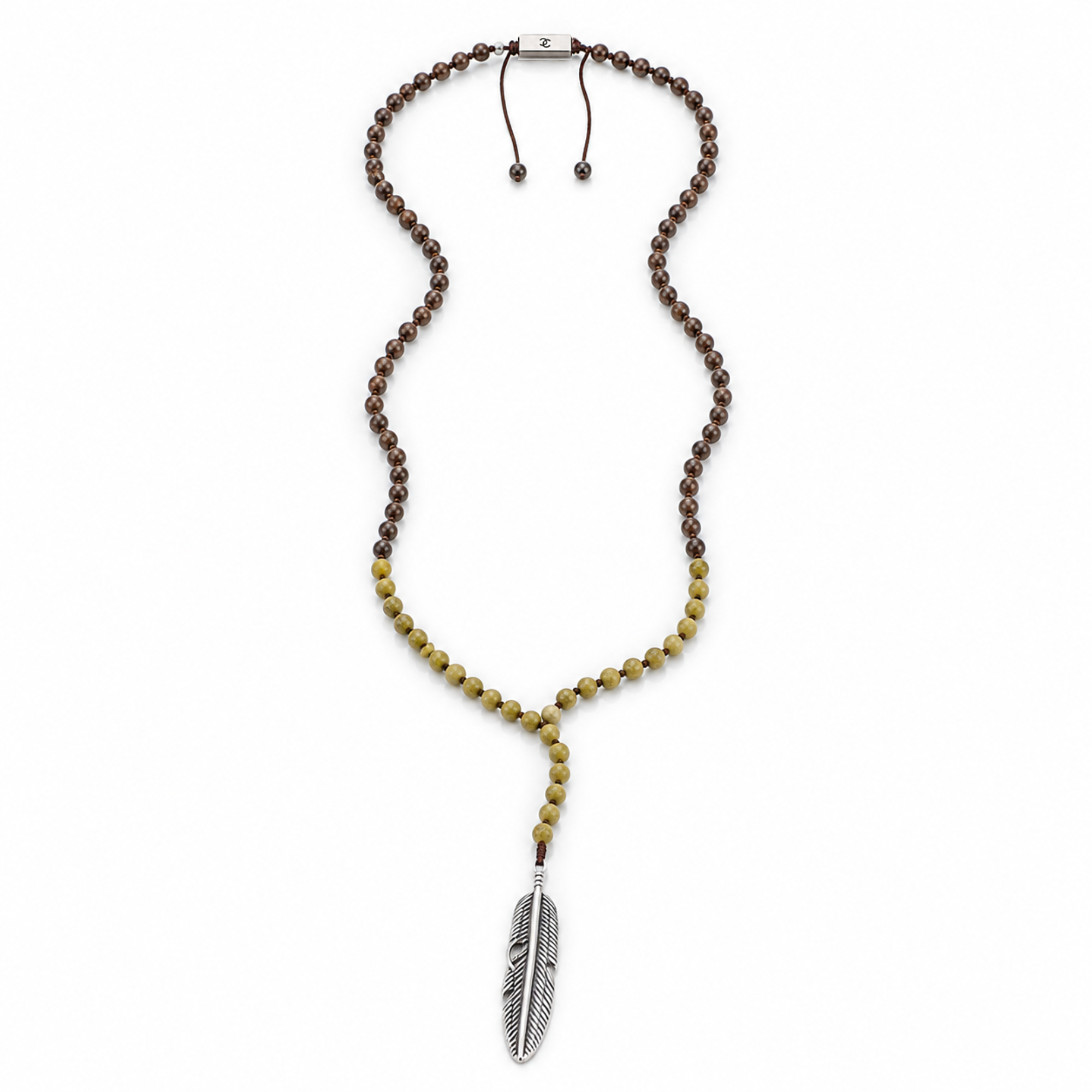 Men's Handmade Necklace with Bronzite, Jasper, Hematite and Cross