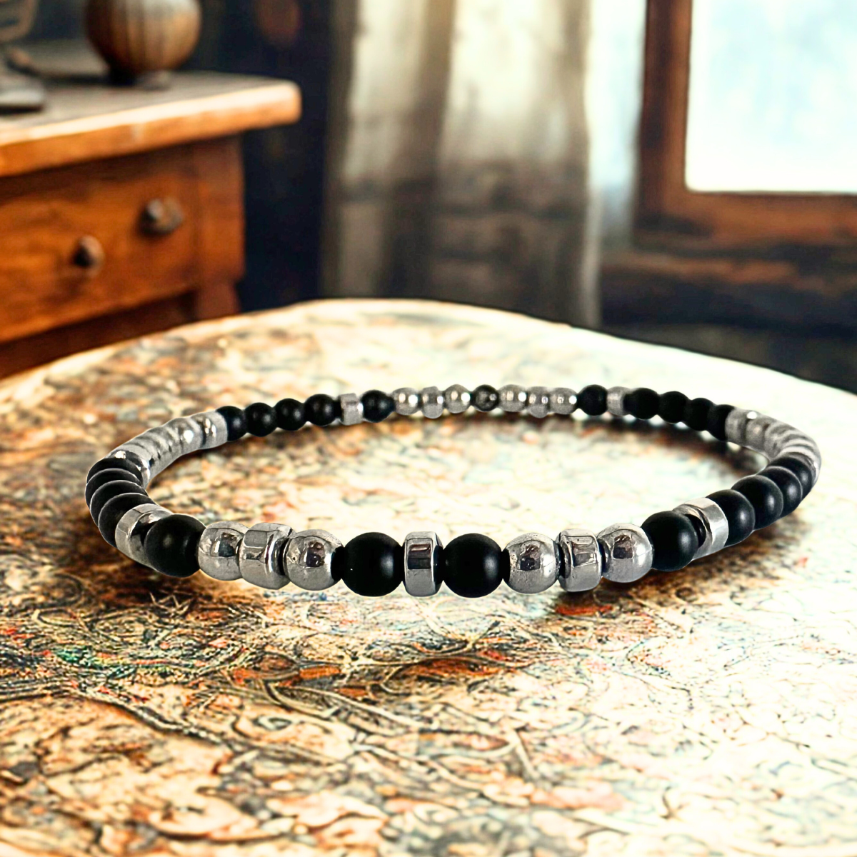 Men's Handmade Bracelet with Onyx & Hematite