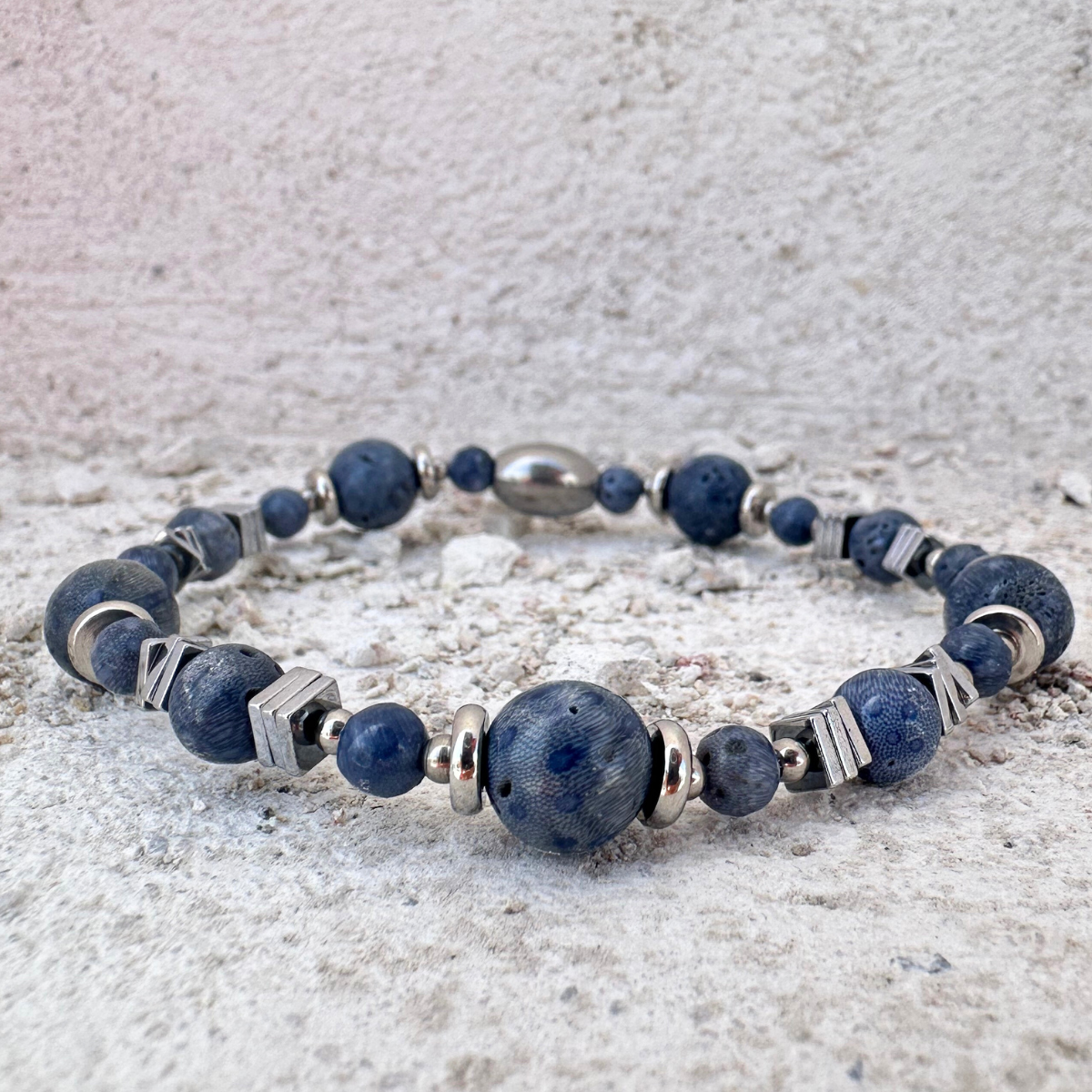 Men's Handmade Bracelet with Blue Coral