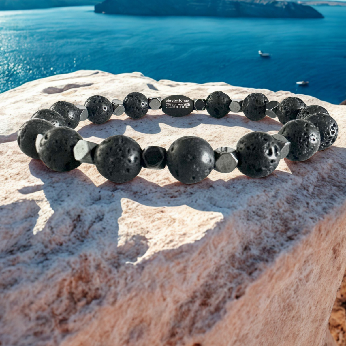 Men's Handmade Bracelet with Lava & Hematite