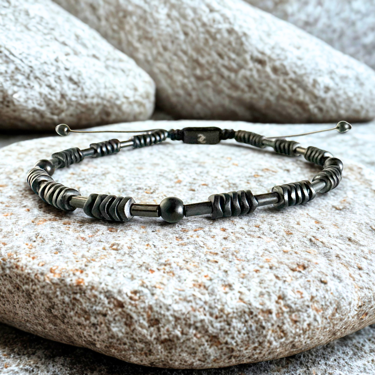 Men's Handmade Bracelet with Black Hematites.