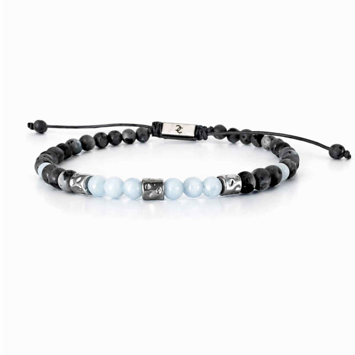 Men's Handmade Bracelet with Larvicite, Angelite & Steel Elements