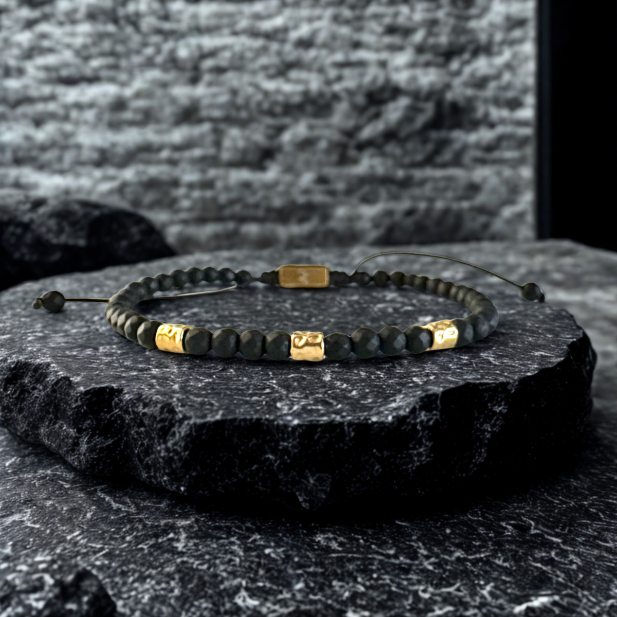Men's Handmade Bracelet with Onyx & Steel Elements