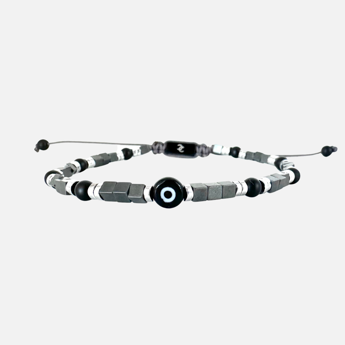 Men's Handmade Bracelet with Onyx, Hematite & Evil Eye
