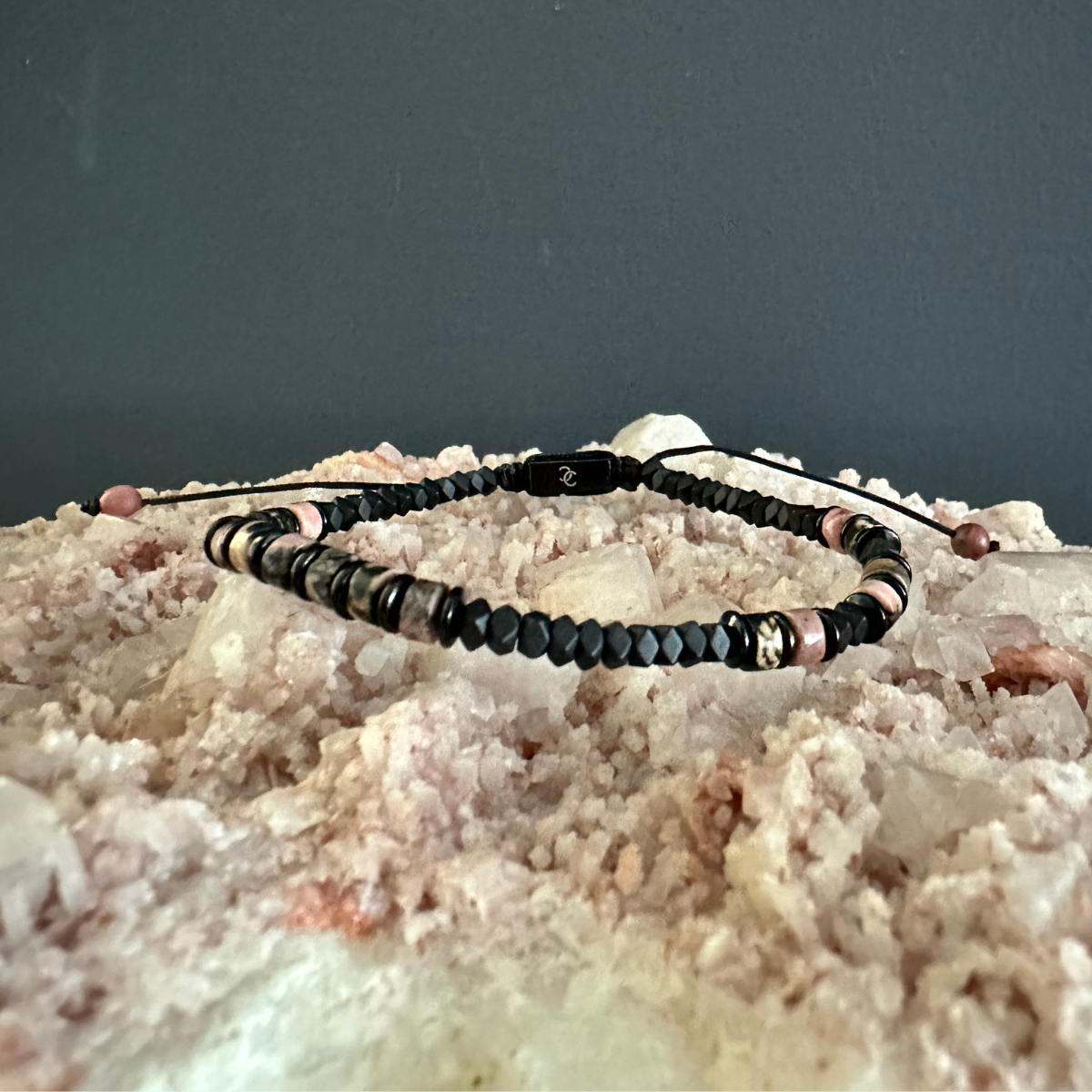 Men's Handmade Bracelet with Rhodonite & Hematite