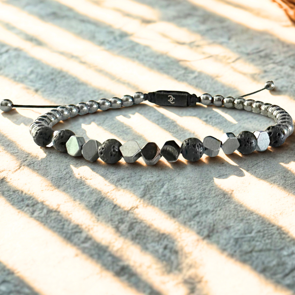 Handmade Bracelet for Men with Hematite & Black Lava