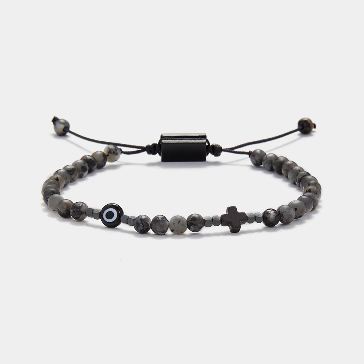 Handmade Bracelet For Men with Larvikite, Cross & Evil Eye