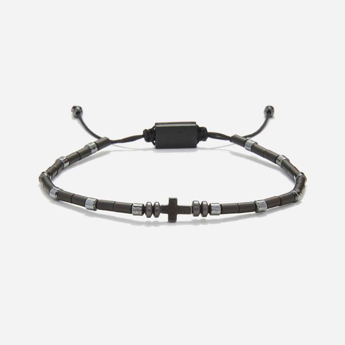 Handmade Bracelet for Men with Hematite & Cross