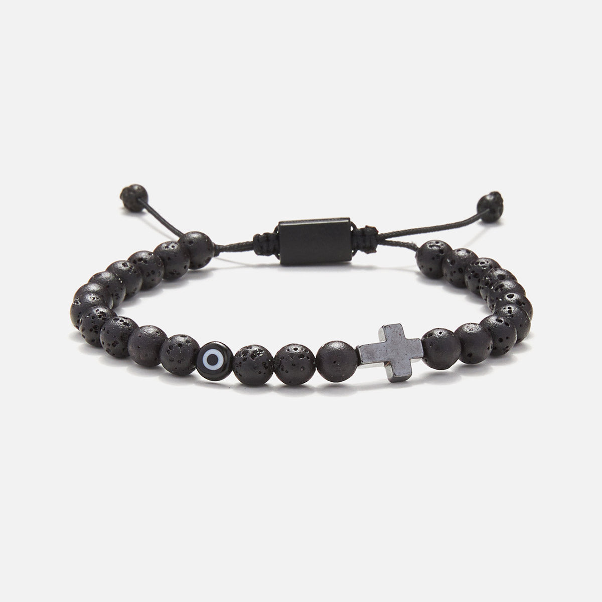 Handmade Bracelet For Men with Lava, Evil Eye & Cross