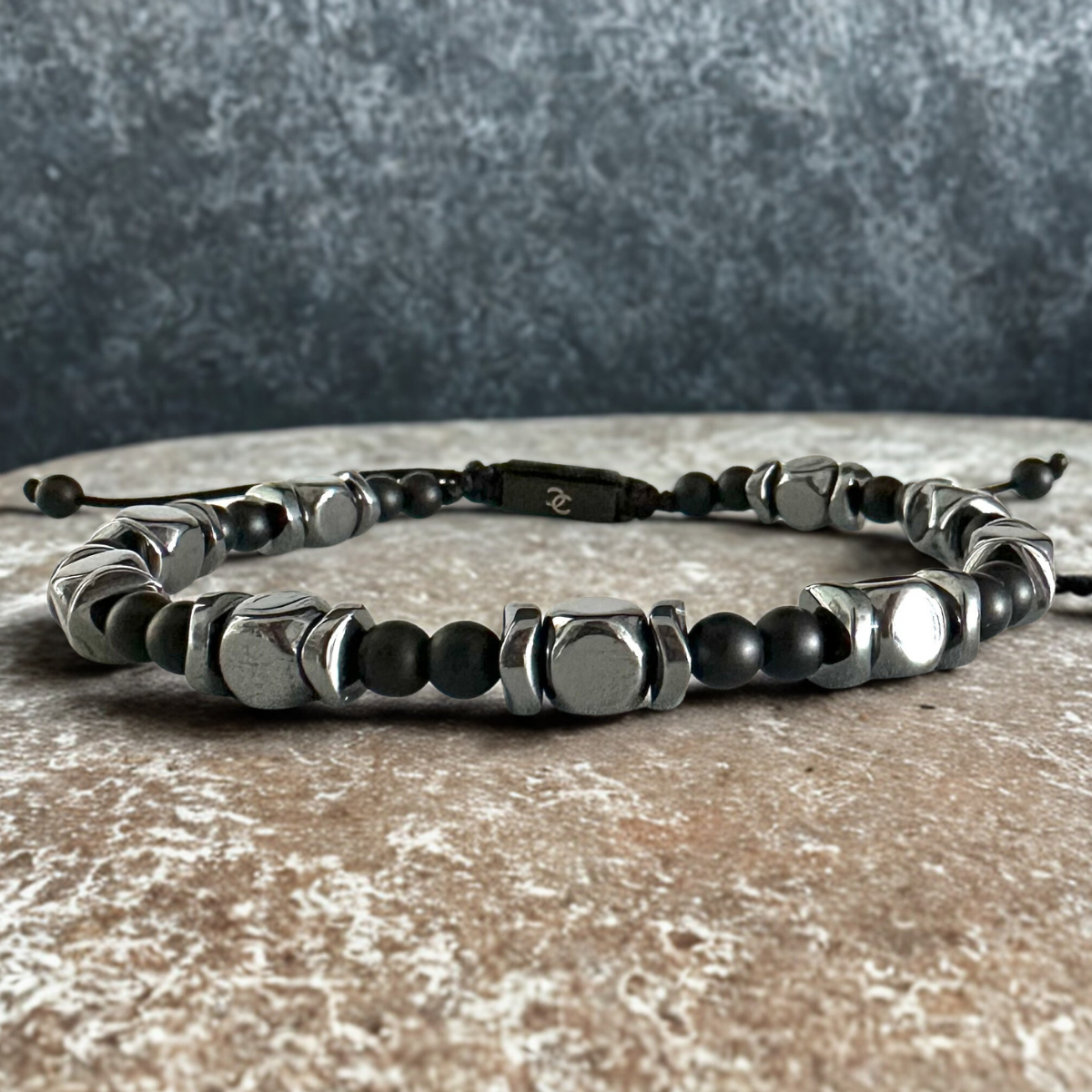 Men’s Handmade Knitted Bracelet with Hematite & Onyx