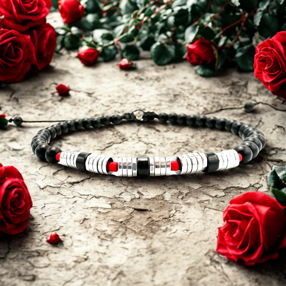 Men's Handmade Bracelet with Onyx and Hematite