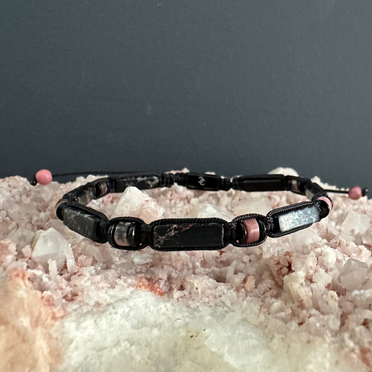 Men's Handmade Knitted Bracelet with Rodonite