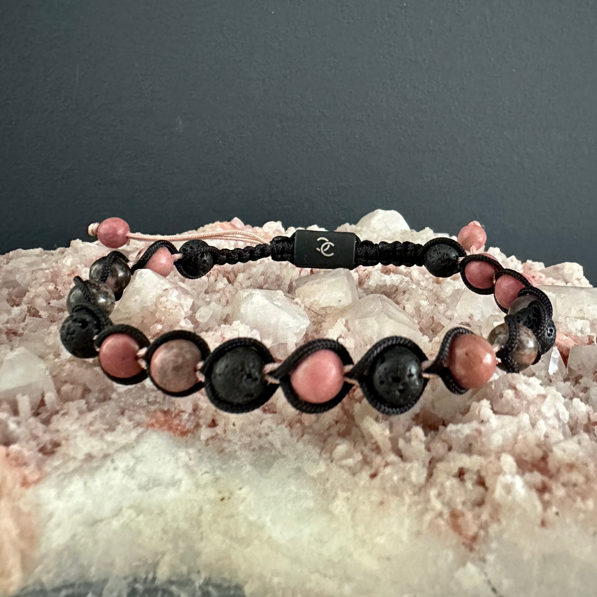 Men's Handmade Knitted Bracelet with Rhodonite