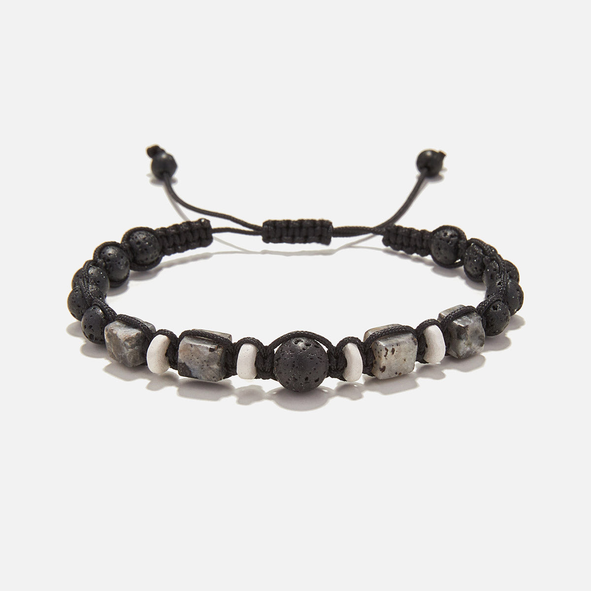 Handmade Knitted Bracelet for Men with Lava & Larvikite