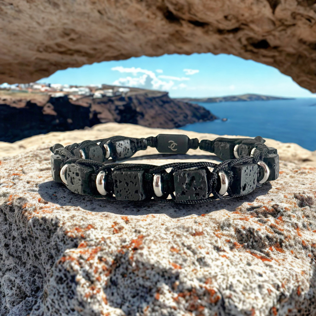 Men's Handmade Knitted Bracelet with Lava