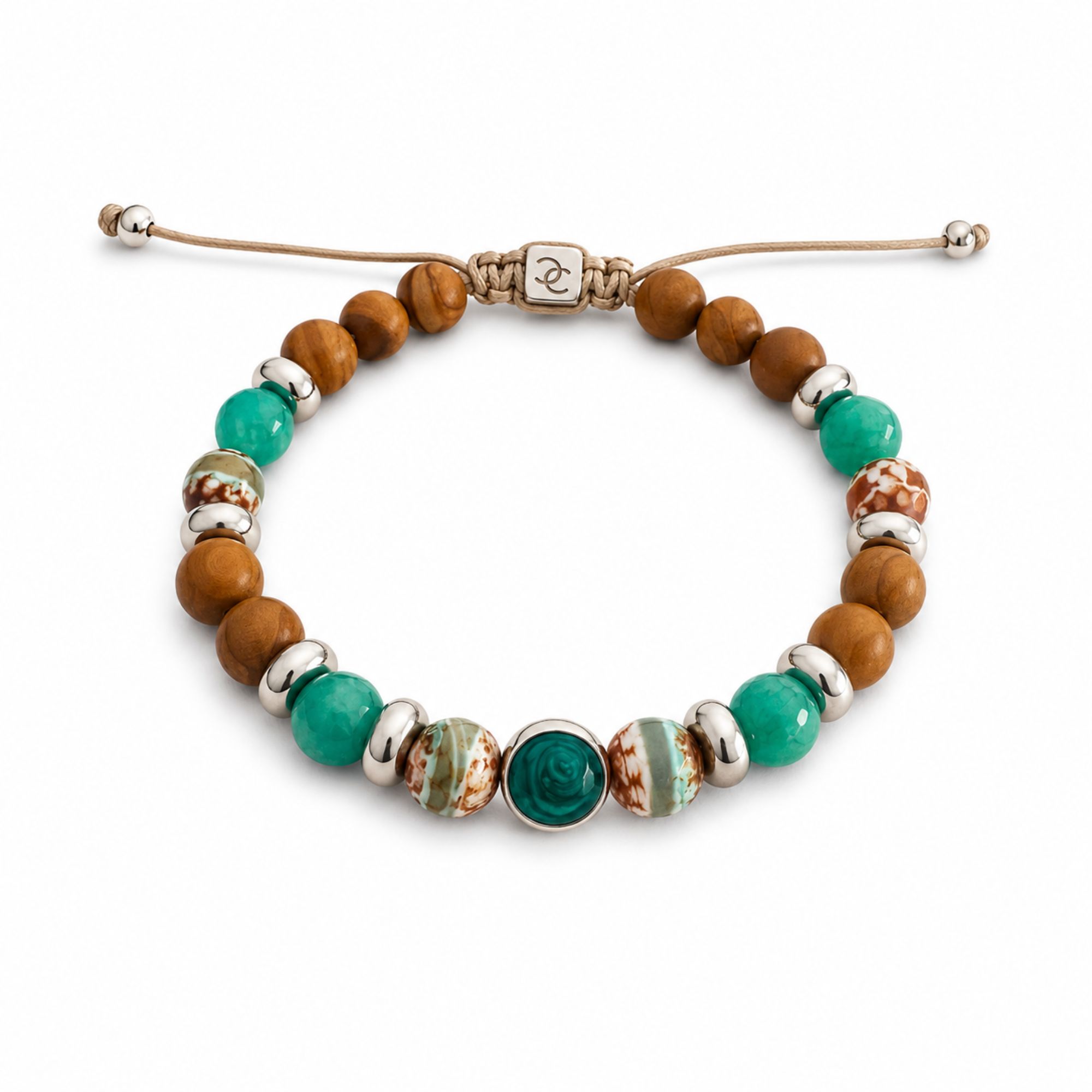 Men's Handmade Bracelet with Tibetan Agate and Steel Cross