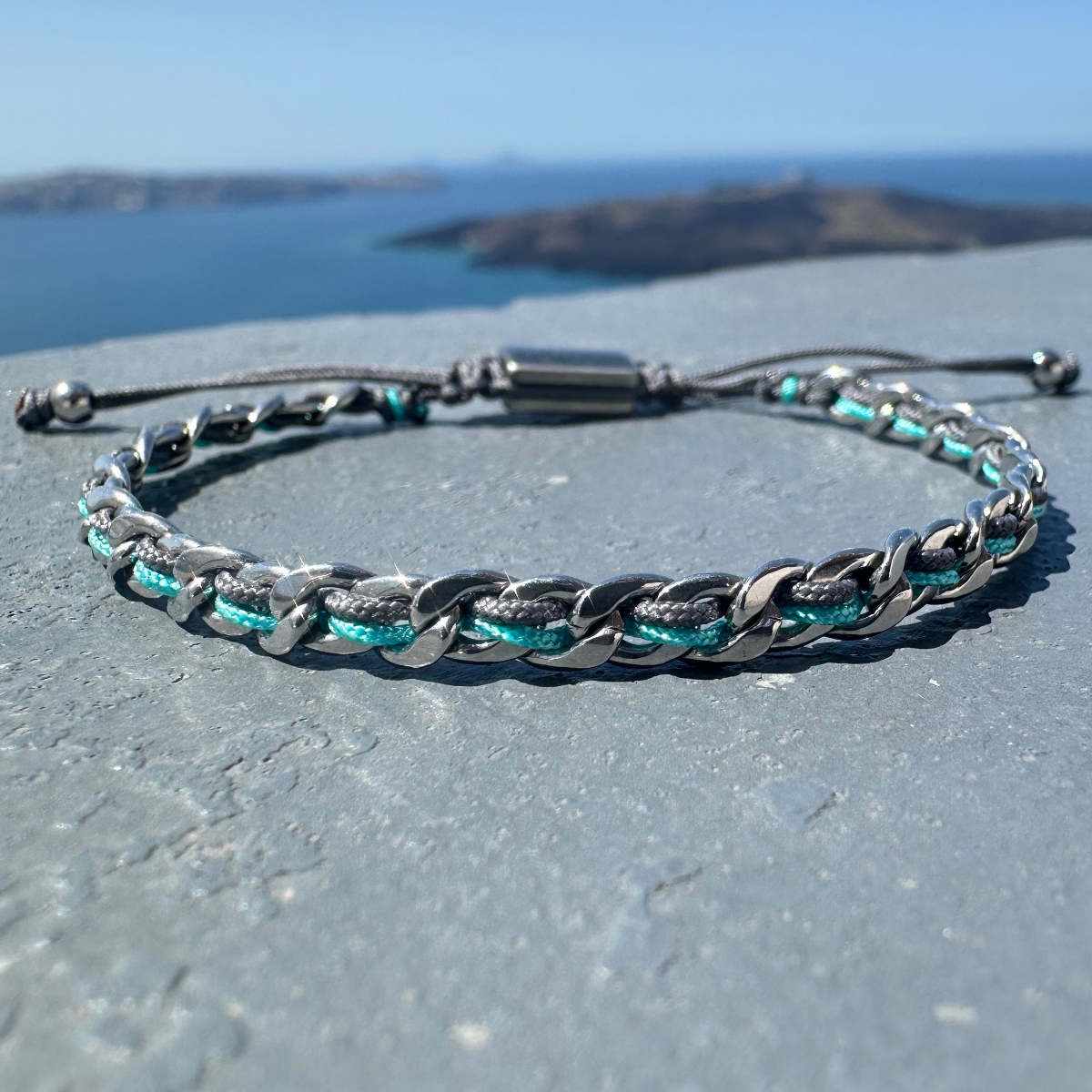 Handmade Knitted Bracelet for Men with Chain