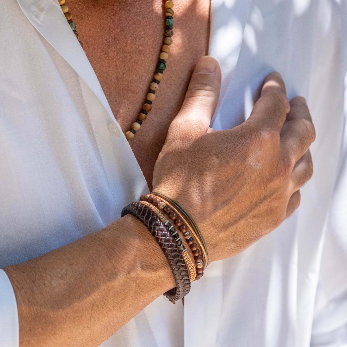 Handmade Multi-Line Bracelet For Men with Agate